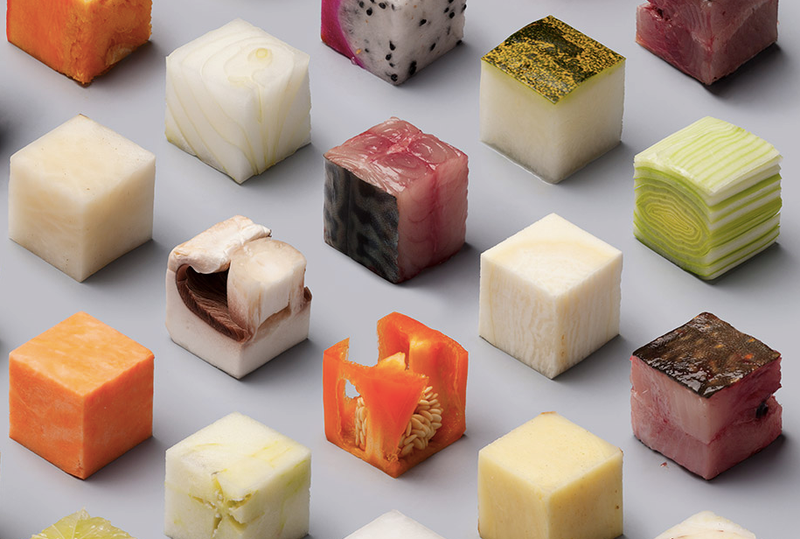 Illustration for article titled This is a real photo of different types of food cut into identical cubes